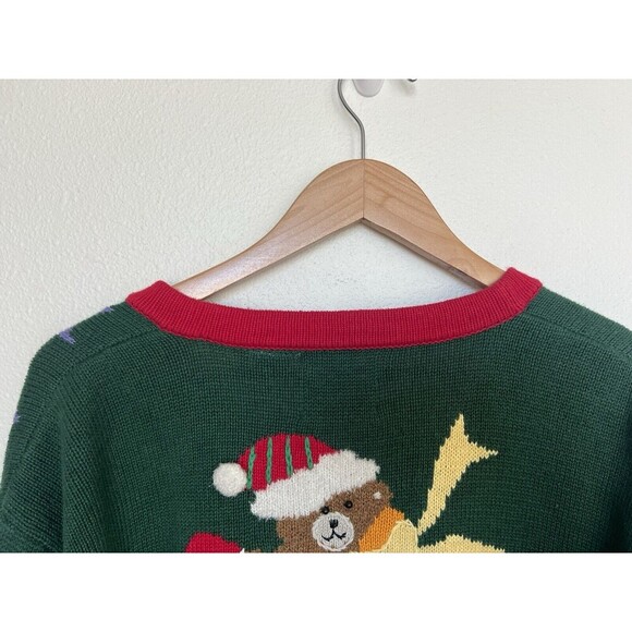 Storybook Knit VTG 3D Teddy Bear Christmas Knit Cardigan Novelty Sweater Grandma - Picture 7 of 11